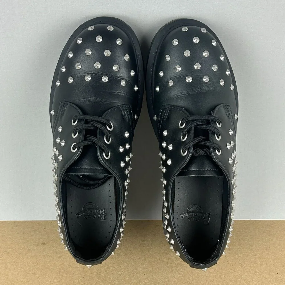 Dr Martens 1461 Stud Leather Oxford Shoes Womens 7 Black Silver Studded Spikes - Picture 5 of 10